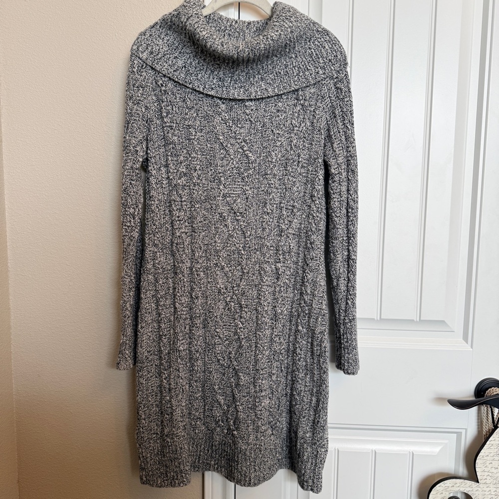 LOFT Gray Cowl Neck Cable Knit Sweater Dress Size Large